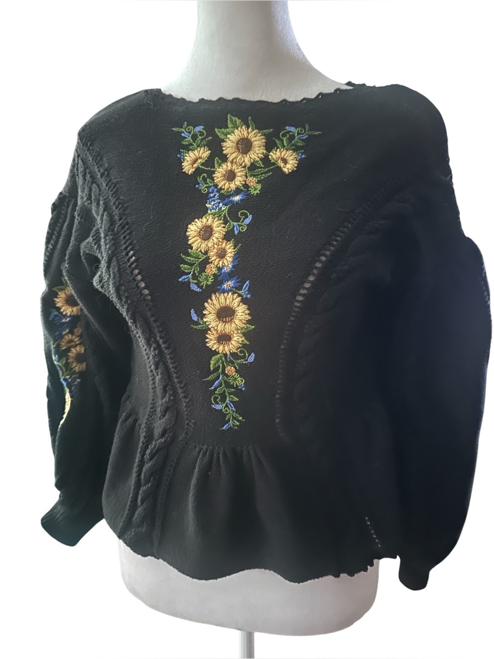 Farm Rio sunflower peplum sweater